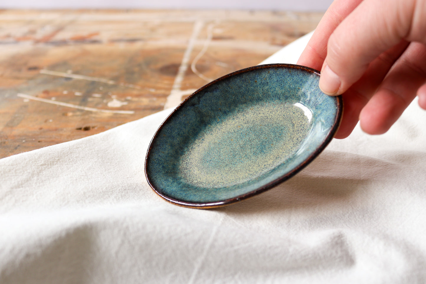 Small Oval Amuse Dish - Green Denim