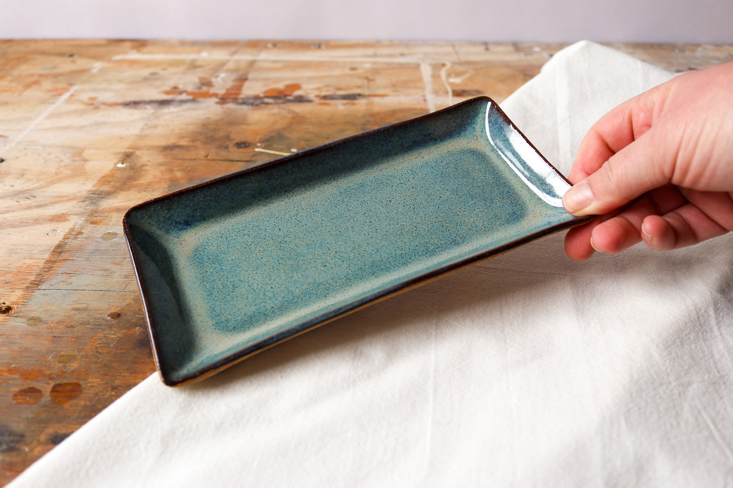 Small Rectangle Platter - Green Denim
