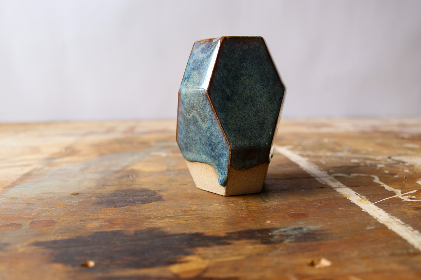 Small Geometric Vase - Drippy Denim