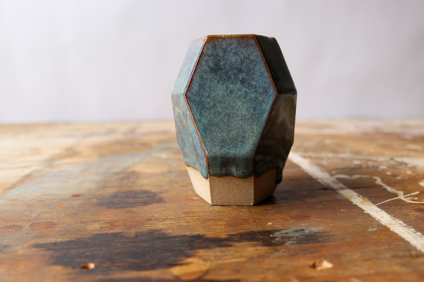 Small Geometric Vase - Drippy Denim