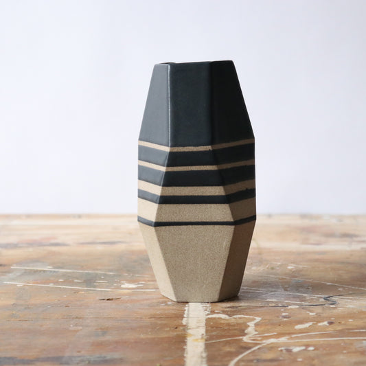 Medium Geo Vase - Matte Black Stripe