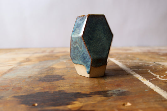 Small Geometric Vase - Drippy Denim