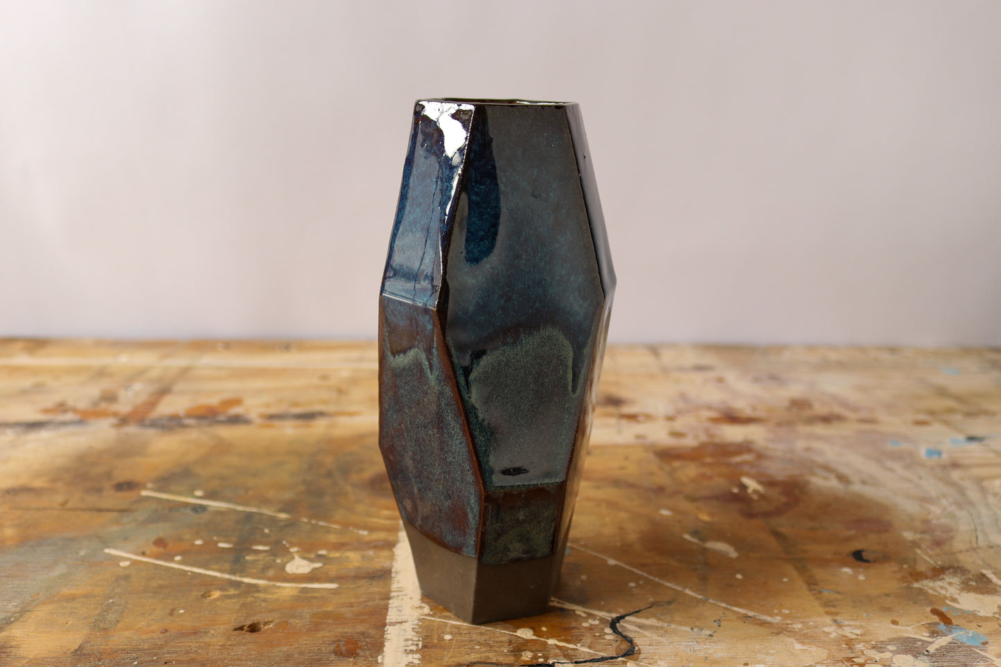 Large Geo Vase - Drippy Denim