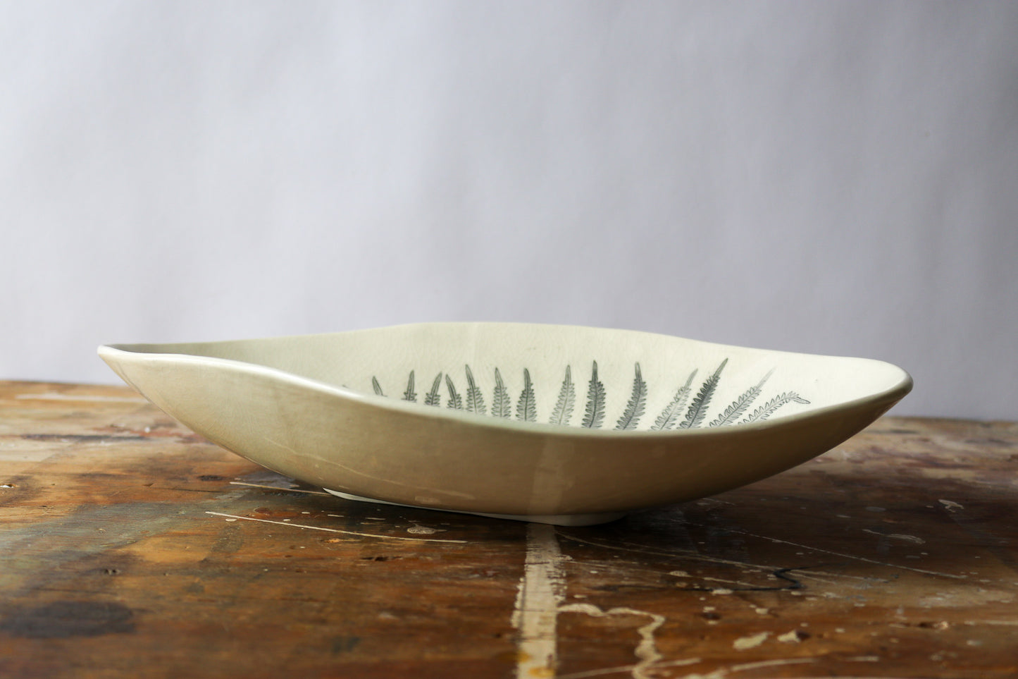 Wide Oblong Decorative Bowl - Fern Imprint