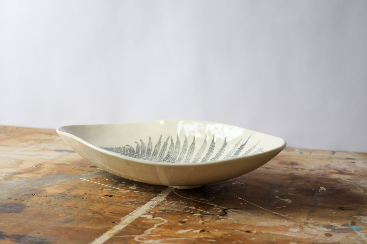 Wide Oblong Decorative Bowl - Fern Imprint