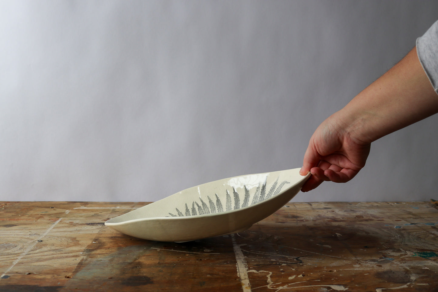 Wide Oblong Decorative Bowl - Fern Imprint
