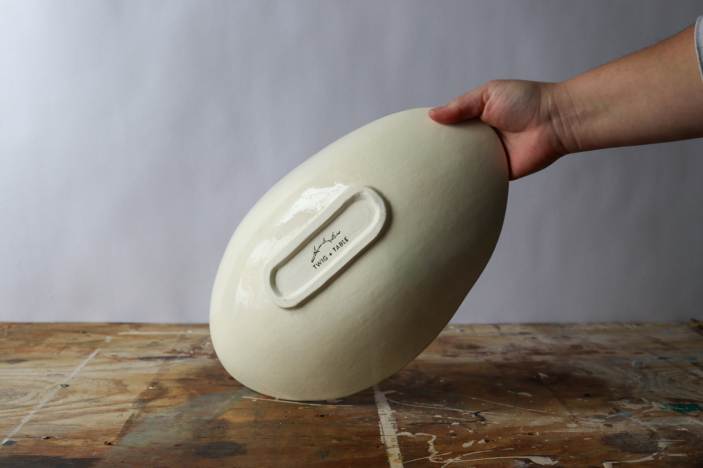 Wide Oblong Decorative Bowl - Fern Imprint