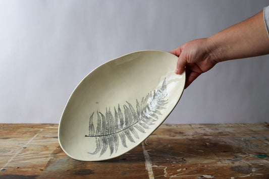 Wide Oblong Decorative Bowl - Fern Imprint